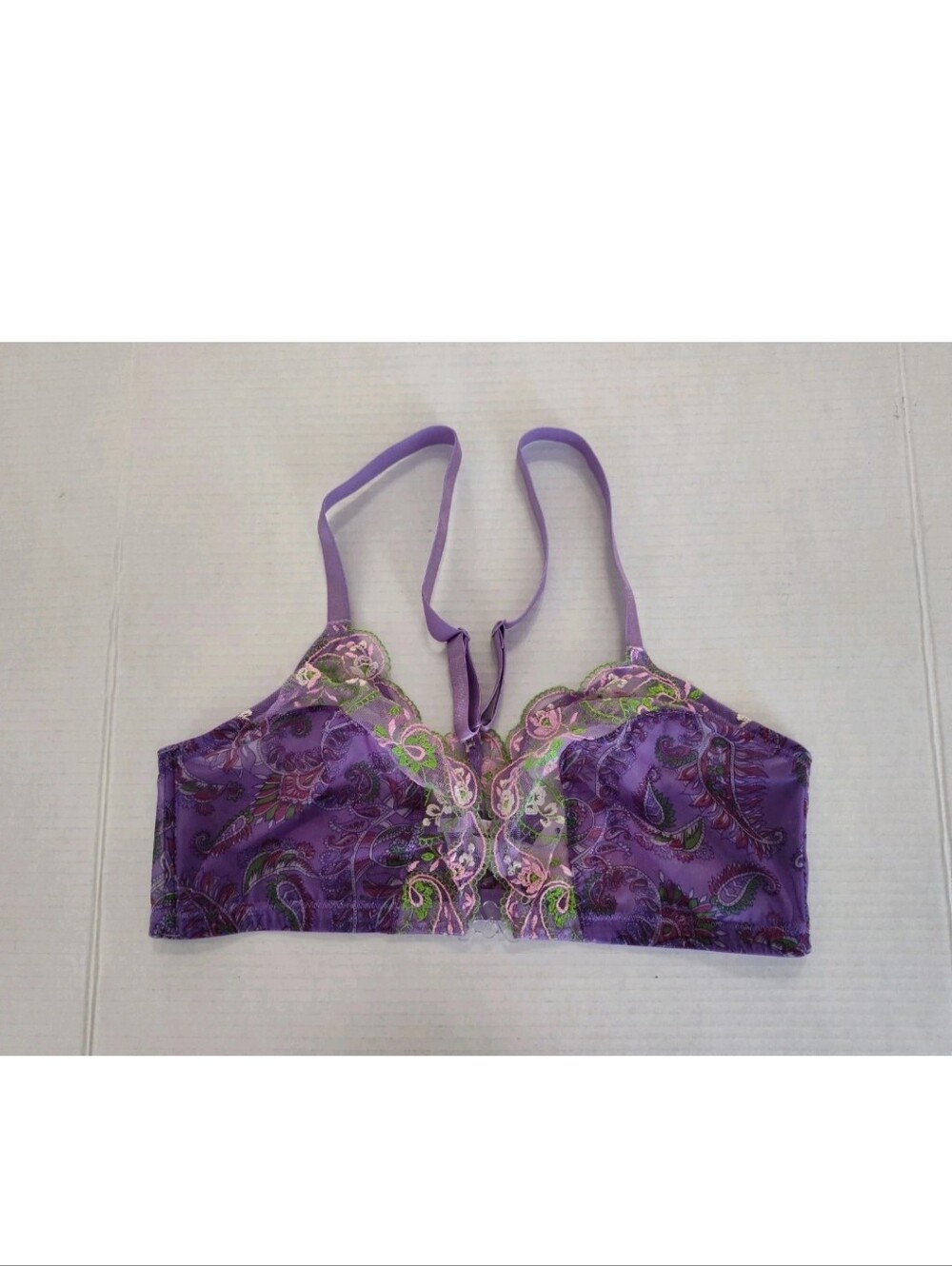 Savage x Fenty Bralette Purple Paisley Embroidered Front Close Bra Size 1X